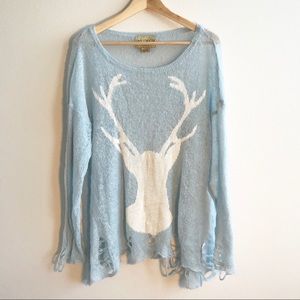 Distressed Wildfox White Label Reindeer Jumper
